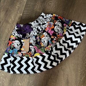 Colorful Skull Patterned Skirt with Chevron Design